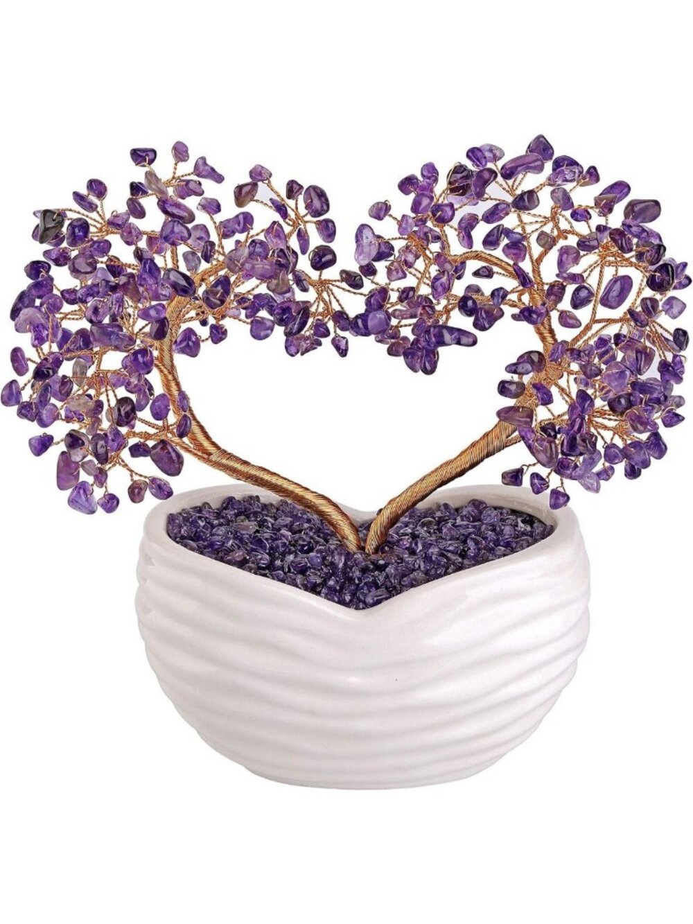 Amethyst Crystal Heart Money Tree for Wedding Decor, Healing Gemstone Art